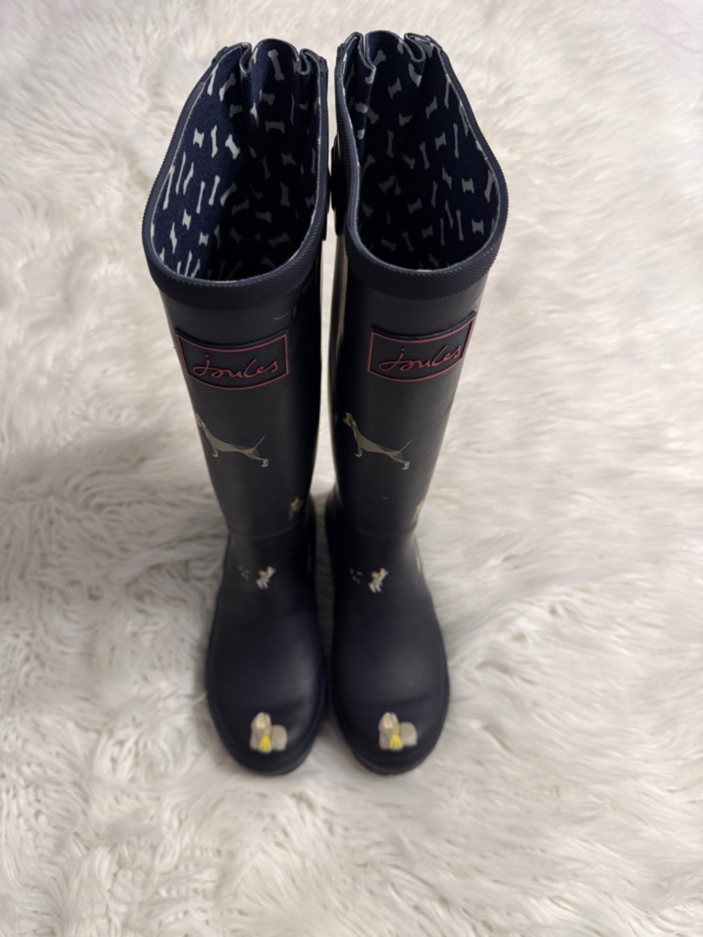 Joules Black Rain Boots with Dog Print and Red Trim size 5 brand new with tag - Picture 8 of 12
